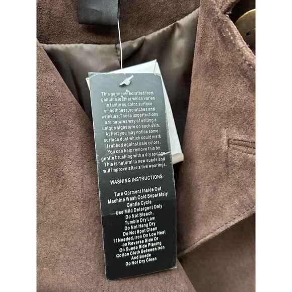 New Moda International Suede Brown Leather Biker Jacket Womens Size 10 No Belt - Picture 4 of 13